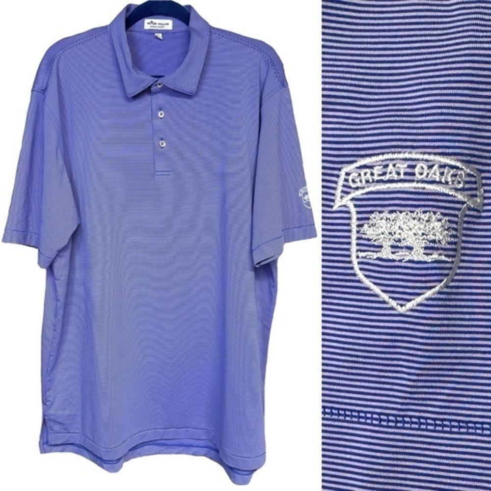 Peter Millar Summer Comfort Blue Striped Short Sleeve Polo Golf Shirt XL
